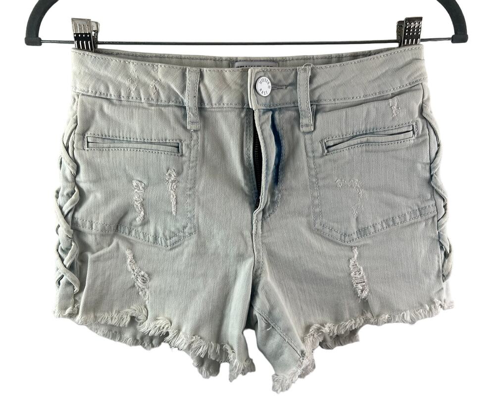 William Rast White Cut-Off Short Cotton Denim Distressed Raw Hem Zip Fly Size 25